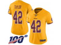 #42 Limited Charley Taylor Gold Football Women's Jersey Washington Redskins Rush Vapor Untouchable 100th Season