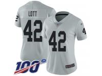 #42 Limited Ronnie Lott Silver Football Women's Jersey Oakland Raiders Inverted Legend 100th Season