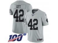 #42 Limited Ronnie Lott Silver Football Youth Jersey Oakland Raiders Inverted Legend 100th Season