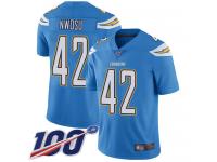 #42 Limited Uchenna Nwosu Electric Blue Football Alternate Youth Jersey Los Angeles Chargers Vapor Untouchable 100th Season