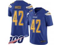 #42 Limited Uchenna Nwosu Electric Blue Football Youth Jersey Los Angeles Chargers Rush Vapor Untouchable 100th Season