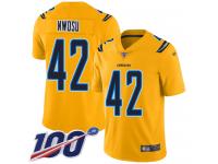 #42 Limited Uchenna Nwosu Gold Football Youth Jersey Los Angeles Chargers Inverted Legend 100th Season