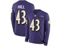 #43 Baltimore Ravens Justice Hill Limited Men's Purple Jersey Football Therma Long Sleeve
