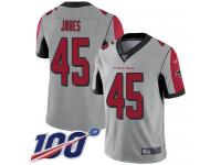 #45 Limited Deion Jones Silver Football Youth Jersey Atlanta Falcons Inverted Legend Vapor Rush 100th Season