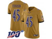 #45 Limited Jaylon Ferguson Gold Football Men's Jersey Baltimore Ravens Inverted Legend 100th Season