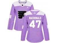 #47 Authentic Andrew MacDonald Purple Adidas NHL Women's Jersey Philadelphia Flyers Fights Cancer Practice