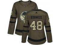 #48 Adidas Authentic Matt Hunwick Women's Green NHL Jersey - Buffalo Sabres Salute to Service