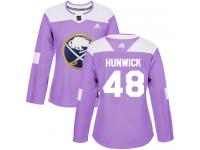 #48 Adidas Authentic Matt Hunwick Women's Purple NHL Jersey - Buffalo Sabres Fights Cancer Practice