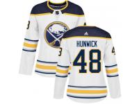 #48 Adidas Authentic Matt Hunwick Women's White NHL Jersey - Away Buffalo Sabres