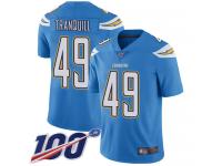 #49 Limited Drue Tranquill Electric Blue Football Alternate Youth Jersey Los Angeles Chargers Vapor Untouchable 100th Season