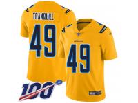 #49 Limited Drue Tranquill Gold Football Youth Jersey Los Angeles Chargers Inverted Legend 100th Season