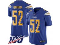 #52 Limited Denzel Perryman Electric Blue Football Men's Jersey Los Angeles Chargers Rush Vapor Untouchable 100th Season