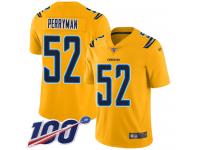 #52 Limited Denzel Perryman Gold Football Men's Jersey Los Angeles Chargers Inverted Legend 100th Season