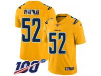 #52 Limited Denzel Perryman Gold Football Youth Jersey Los Angeles Chargers Inverted Legend 100th Season