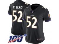 #52 Limited Ray Lewis Black Football Alternate Women's Jersey Baltimore Ravens Vapor Untouchable 100th Season