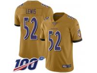 #52 Limited Ray Lewis Gold Football Youth Jersey Baltimore Ravens Inverted Legend 100th Season