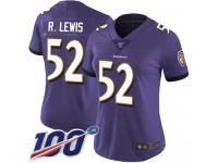 #52 Limited Ray Lewis Purple Football Home Women's Jersey Baltimore Ravens Vapor Untouchable 100th Season