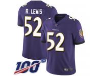 #52 Limited Ray Lewis Purple Football Home Youth Jersey Baltimore Ravens Vapor Untouchable 100th Season