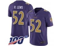 #52 Limited Ray Lewis Purple Football Youth Jersey Baltimore Ravens Rush Vapor Untouchable 100th Season