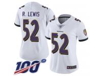 #52 Limited Ray Lewis White Football Road Women's Jersey Baltimore Ravens Vapor Untouchable 100th Season