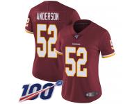 #52 Limited Ryan Anderson Burgundy Red Football Home Women's Jersey Washington Redskins Vapor Untouchable 100th Season