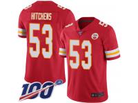 #53 Limited Anthony Hitchens Red Football Home Men's Jersey Kansas City Chiefs Vapor Untouchable 100th Season