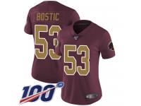 #53 Limited Jon Bostic Burgundy Red Football Alternate Women's Jersey Washington Redskins Vapor Untouchable 100th Season 80th Anniversary