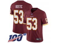 #53 Limited Jon Bostic Burgundy Red Football Home Men's Jersey Washington Redskins Vapor Untouchable 100th Season