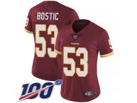 #53 Limited Jon Bostic Burgundy Red Football Home Women's Jersey Washington Redskins Vapor Untouchable 100th Season