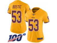 #53 Limited Jon Bostic Gold Football Women's Jersey Washington Redskins Rush Vapor Untouchable 100th Season