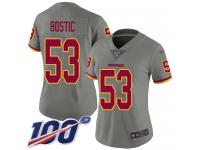 #53 Limited Jon Bostic Gray Football Women's Jersey Washington Redskins Inverted Legend 100th Season