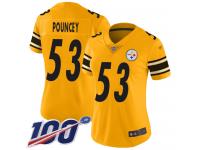 #53 Limited Maurkice Pouncey Gold Football Women's Jersey Pittsburgh Steelers Inverted Legend 100th Season