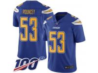 #53 Limited Mike Pouncey Electric Blue Football Youth Jersey Los Angeles Chargers Rush Vapor Untouchable 100th Season