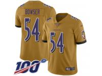 #54 Limited Tyus Bowser Gold Football Men's Jersey Baltimore Ravens Inverted Legend 100th Season