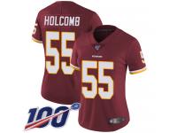 #55 Limited Cole Holcomb Burgundy Red Football Home Women's Jersey Washington Redskins Vapor Untouchable 100th Season