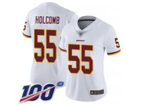 #55 Limited Cole Holcomb White Football Road Women's Jersey Washington Redskins Vapor Untouchable 100th Season