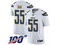 #55 Limited Junior Seau White Football Road Youth Jersey Los Angeles Chargers Vapor Untouchable 100th Season