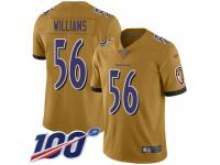 #56 Limited Tim Williams Gold Football Men's Jersey Baltimore Ravens Inverted Legend 100th Season