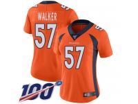 #57 Limited Demarcus Walker Orange Football Home Women's Jersey Denver Broncos Vapor Untouchable 100th Season