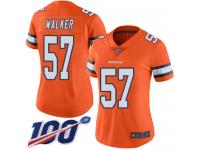 #57 Limited Demarcus Walker Orange Football Women's Jersey Denver Broncos Rush Vapor Untouchable 100th Season