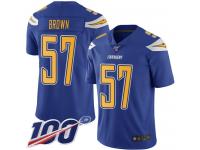 #57 Limited Jatavis Brown Electric Blue Football Youth Jersey Los Angeles Chargers Rush Vapor Untouchable 100th Season