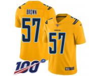 #57 Limited Jatavis Brown Gold Football Youth Jersey Los Angeles Chargers Inverted Legend 100th Season