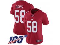 #58 Limited Tae Davis Red Football Women's Jersey New York Giants Inverted Legend 100th Season