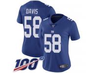 #58 Limited Tae Davis Royal Blue Football Home Women's Jersey New York Giants Vapor Untouchable 100th Season