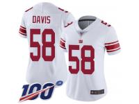 #58 Limited Tae Davis White Football Road Women's Jersey New York Giants Vapor Untouchable 100th Season