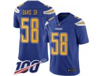 #58 Limited Thomas Davis Sr Electric Blue Football Youth Jersey Los Angeles Chargers Rush Vapor Untouchable 100th Season