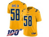 #58 Limited Thomas Davis Sr Gold Football Youth Jersey Los Angeles Chargers Inverted Legend 100th Season