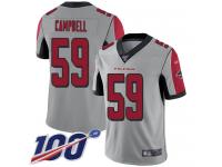 #59 Limited De'Vondre Campbell Silver Football Men's Jersey Atlanta Falcons Inverted Legend Vapor Rush 100th Season