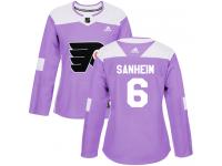 #6 Authentic Travis Sanheim Purple Adidas NHL Women's Jersey Philadelphia Flyers Fights Cancer Practice