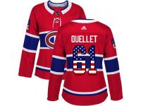 #61 Adidas Authentic Xavier Ouellet Women's Red NHL Jersey - Montreal Canadiens USA Flag Fashion